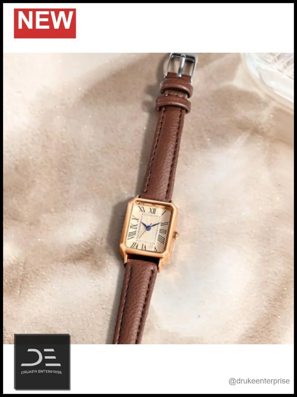 Elegant Dainty Rectangular Quartz Wrist Watch with Leather Strap